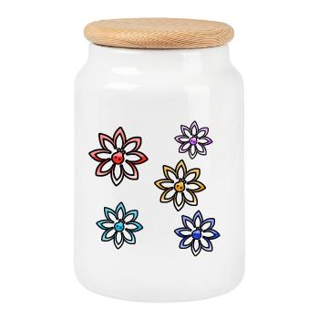 Blumen - Keksdose mit Holzdeckel - Weiß - Vorne