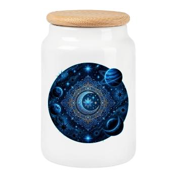 Space Planets Galaxies Stars Moons - Cookie Jar with Wooden Lid - white - Front