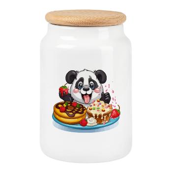 Kawaii Panda Kuchenfreude - Keksdose mit Holzdeckel - Weiß - Vorne