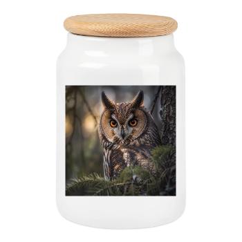Owl in forest fog - Cookie Jar with Wooden Lid - white - Front