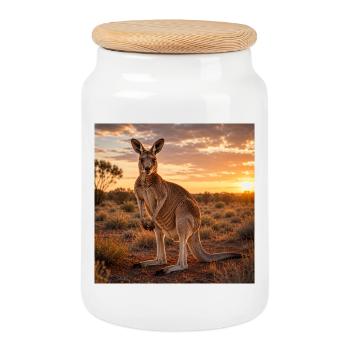 Kangaroo at sunset - Cookie Jar with Wooden Lid - white - Front