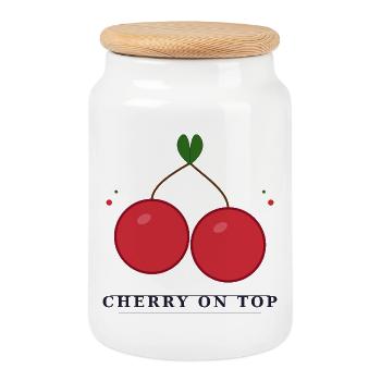 Cherry on Top - Cookie Jar with Wooden Lid - white - Front