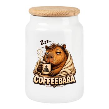 CoffeeBara Capybara - Boîte à biscuits avec couvercle en bois - blanc - Devant