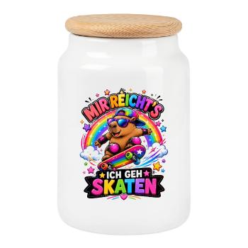 Skate Capybara Regenbogen - Keksdose mit Holzdeckel - Weiß - Vorne