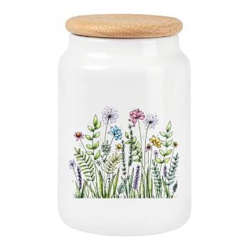 Wildflower Meadow Sketch - Cookie Jar with Wooden Lid - white - Front