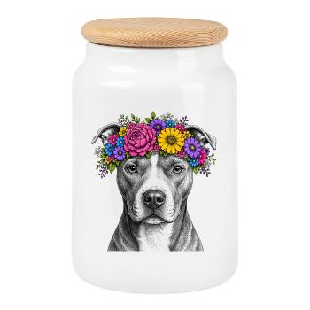 Flower Crown Dog Motif - Cookie Jar with Wooden Lid - white - Front