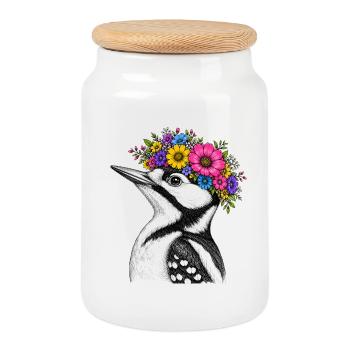 Blütenkranz Vogel  - Keksdose mit Holzdeckel - Weiß - Vorne