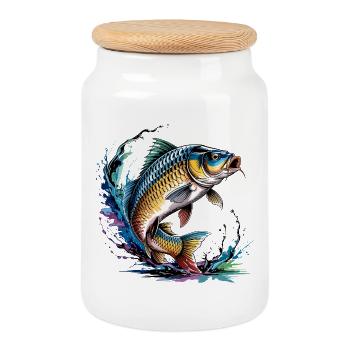 Colorful carp - Cookie Jar with Wooden Lid - white - Front