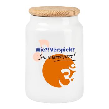 T-Shirt Design „Ich improvisiere!“ - Keksdose mit Holzdeckel - Weiß - Vorne