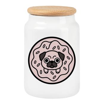 Bonbons Donut de Chien Carlin - Boîte à biscuits avec couvercle en bois - blanc - Devant