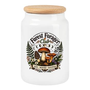 Mushroom Pickers Club – Vintage Forest Illustration - Cookie Jar with Wooden Lid - white - Front
