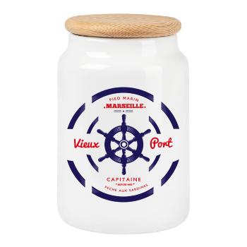 Vieux Port Marseille Capitaine Pêche - Boîte à biscuits avec couvercle en bois - blanc - Devant