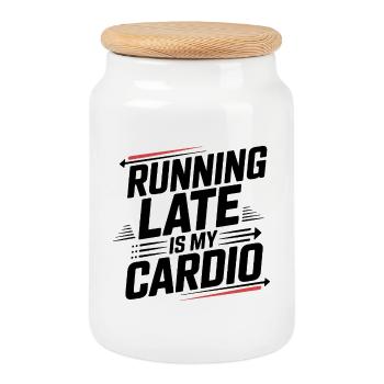 Running Late ist mein Cardio - Keksdose mit Holzdeckel - Weiß - Vorne