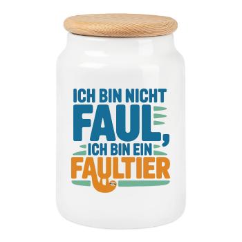 Ich bin nicht faul, ich bin ein Faultier - Keksdose mit Holzdeckel - Weiß - Vorne