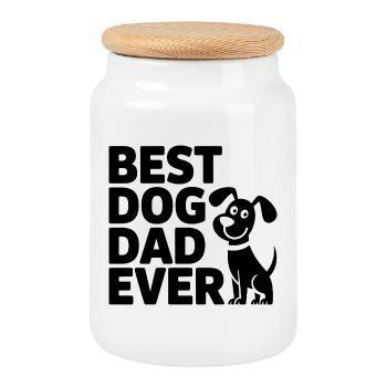 Meilleur Papa Canin de Tous les Temps – Motif Canin - Boîte à biscuits avec couvercle en bois - blanc - Devant