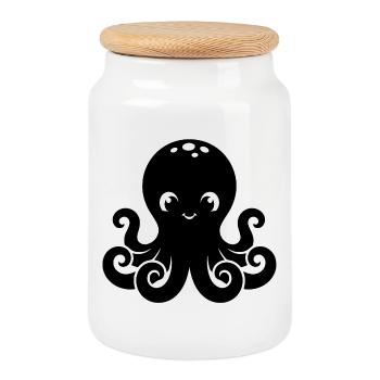 Cute Little Octopus Design - Cookie Jar with Wooden Lid - white - Front