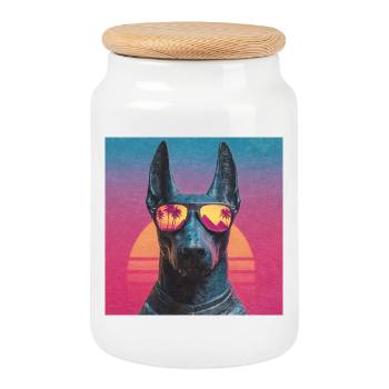 Anubis Synthwave - God on Vacation - Cookie Jar with Wooden Lid - white - Front