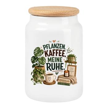 Pflanzen - Kaffee - Ruhe - Keksdose mit Holzdeckel - Weiß - Vorne