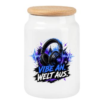 Vibe an -Welt aus - Keksdose mit Holzdeckel - Weiß - Vorne