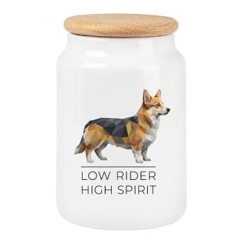 Corgi Low-Poly Art - Small Stature, big spirit - Cookie Jar with Wooden Lid - white - Front
