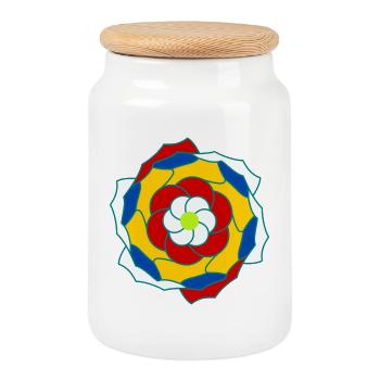 Colorful circular floral mandala - Cookie Jar with Wooden Lid - white - Front