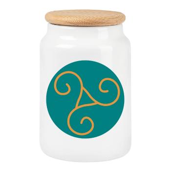 Triskel décoratif en volutes orange - Boîte à biscuits avec couvercle en bois - blanc - Devant