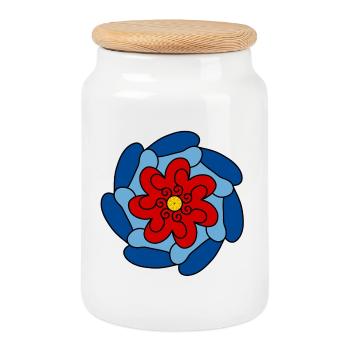 Rote Blume Blaue Mandala - Keksdose mit Holzdeckel - Weiß - Vorne