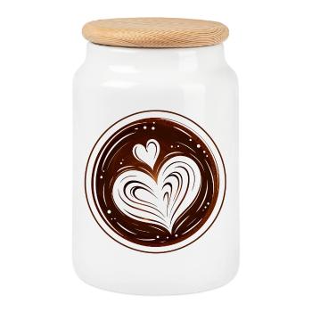 Latte Art Herz Kaffee Design  - Keksdose mit Holzdeckel - Weiß - Vorne