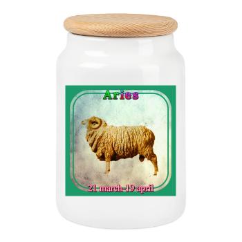 Aries - Cookie Jar with Wooden Lid - white - Front