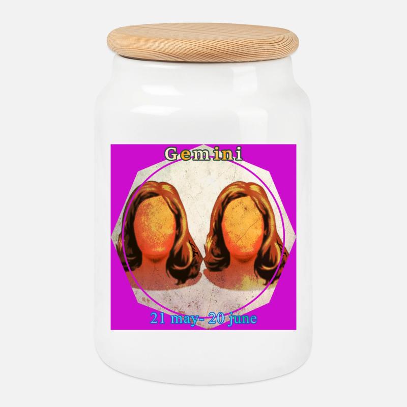 Twins - Cookie Jar with Wooden Lid - white