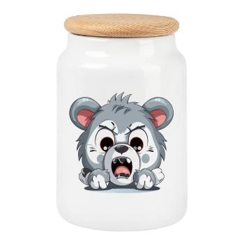 Angry Puppy Cartoon – Animated Aggression - Cookie Jar with Wooden Lid - white - Front