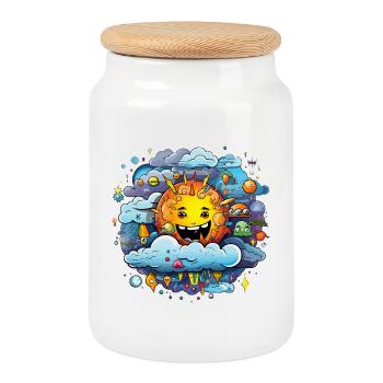 Sun in a sea of clouds - Cookie Jar with Wooden Lid - white - Front