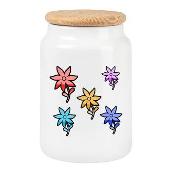 Blumen - Keksdose mit Holzdeckel - Weiß - Vorne
