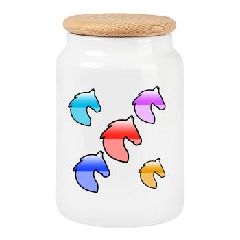 Chevaux - Boîte à biscuits avec couvercle en bois - blanc - Devant