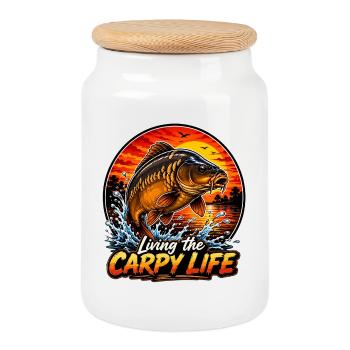 Vivre le design de la vie de pêche carpente - Boîte à biscuits avec couvercle en bois - blanc - Devant