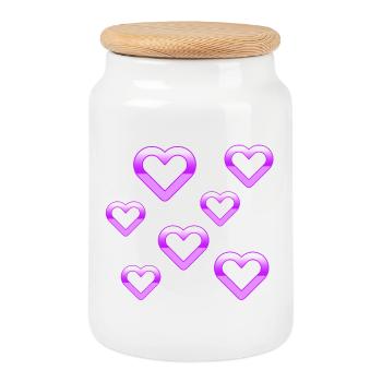 Hearts - Cookie Jar with Wooden Lid - white - Front
