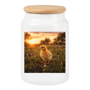 Poulet jaune au coucher du soleil - Boîte à biscuits avec couvercle en bois - blanc - Devant
