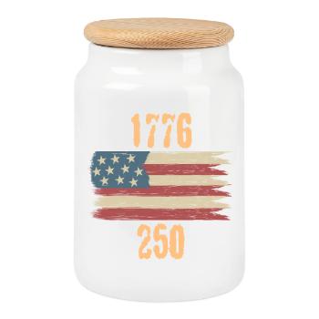 America 250 - Cookie Jar with Wooden Lid - white - Front