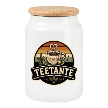 Tante Thé Rétro - Boîte à biscuits avec couvercle en bois - blanc - Devant