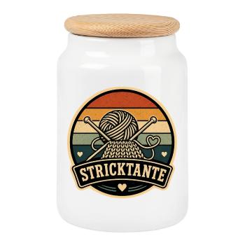 Stricktante Retro - Keksdose mit Holzdeckel - Weiß - Vorne