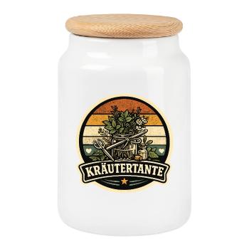 Kräutertante Retro - Keksdose mit Holzdeckel - Weiß - Vorne