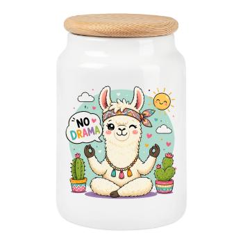 Pas de drame Lama - Boîte à biscuits avec couvercle en bois - blanc - Devant