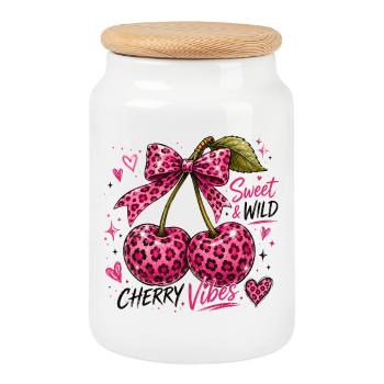 Sweet Cherry Vibes Leopardenkirschen - Keksdose mit Holzdeckel - Weiß - Vorne