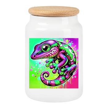 Gecko - Boîte à biscuits avec couvercle en bois - blanc - Devant