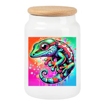 Gecko - Keksdose mit Holzdeckel - Weiß - Vorne