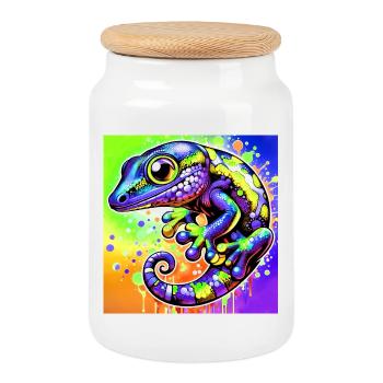 Gecko - Boîte à biscuits avec couvercle en bois - blanc - Devant