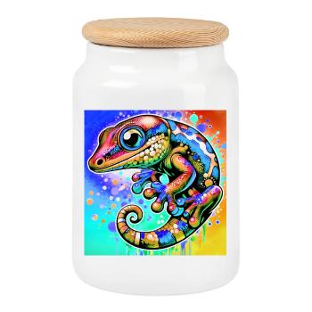 Gecko - Boîte à biscuits avec couvercle en bois - blanc - Devant