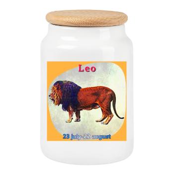 lion - Cookie Jar with Wooden Lid - white - Front