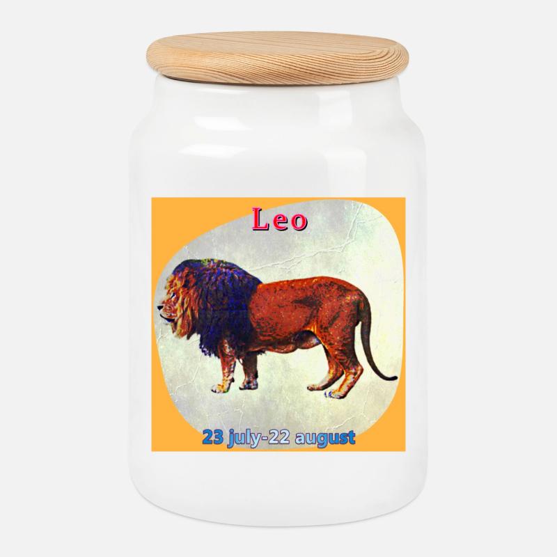 lion - Cookie Jar with Wooden Lid - white