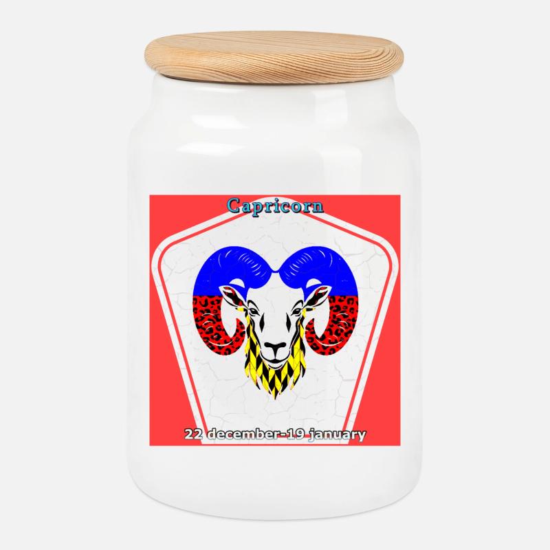 Capricorn - Cookie Jar with Wooden Lid - white